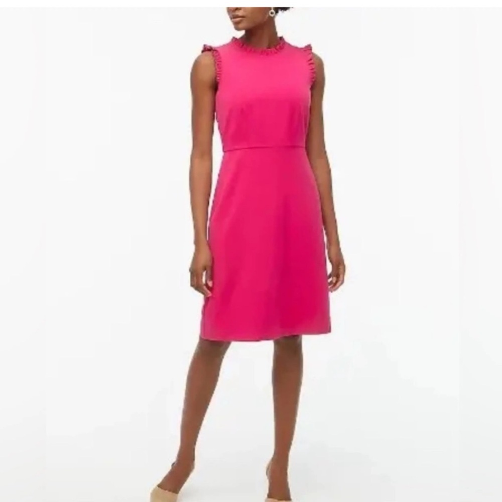J. Crew Hot Pink Sleeveless Ruffle-Neck Dress